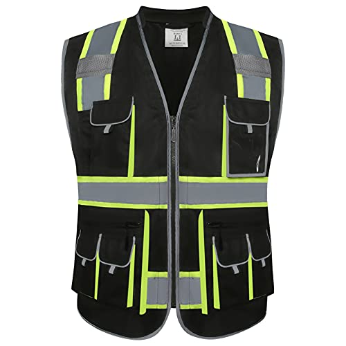 Hi-Vis Black Safety Vest with 10 Pockets