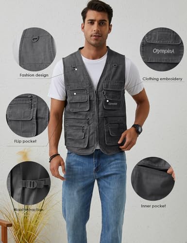 Men's Multi-Pocket Fishing Vest Jacket - Grey