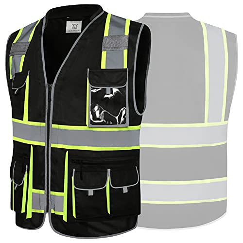 Hi-Vis Black Safety Vest with 10 Pockets