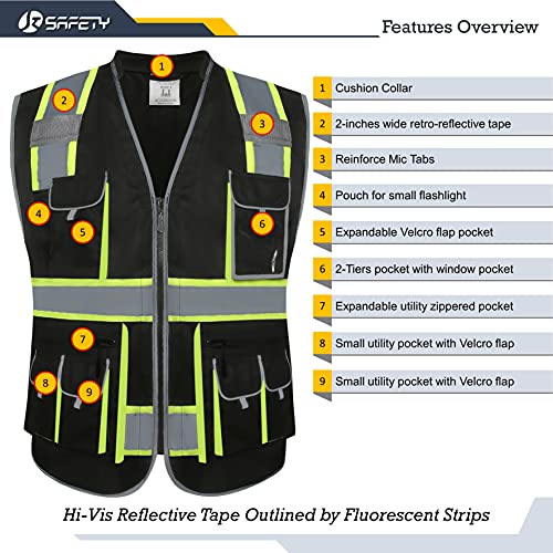 Hi-Vis Black Safety Vest with 10 Pockets