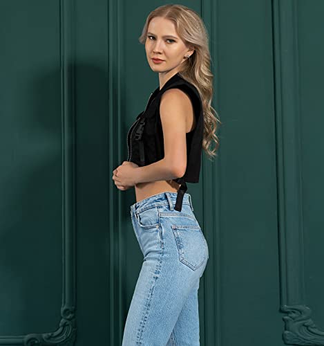 Women's Sleeveless Zip-Up Cargo Crop Vest