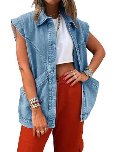 Womens Oversized Sleeveless Denim Utility Vest