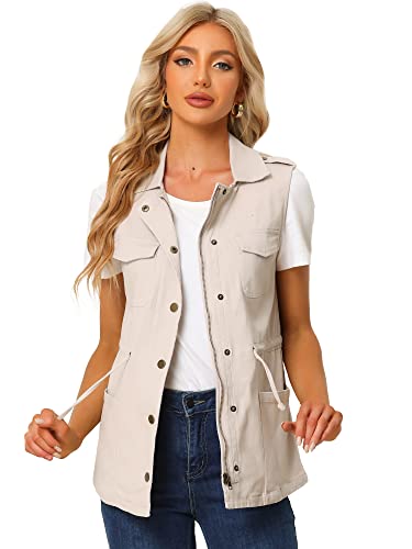 Allegra K Women's Cargo Vest with Pockets - Beige
