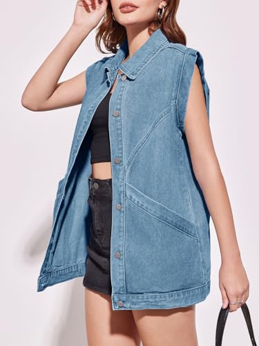 Womens Oversized Sleeveless Denim Utility Vest