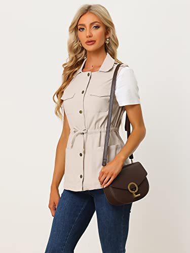 Allegra K Women's Cargo Vest with Pockets - Beige