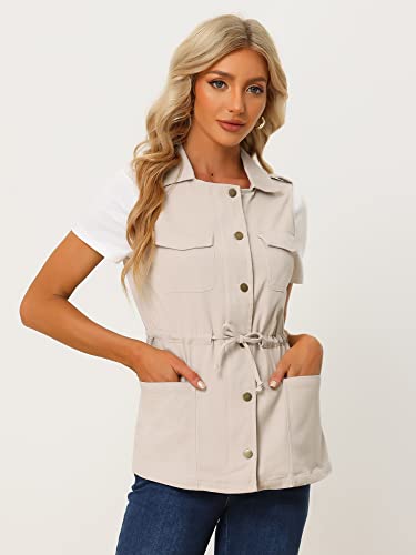 Allegra K Women's Cargo Vest with Pockets - Beige