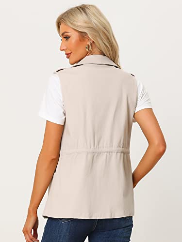 Allegra K Women's Cargo Vest with Pockets - Beige