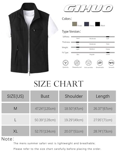 Gihuo Men's Lightweight Travel Safari Vest – Black