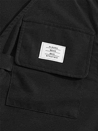 Men's Black Sleeveless Cargo Vest with Pockets