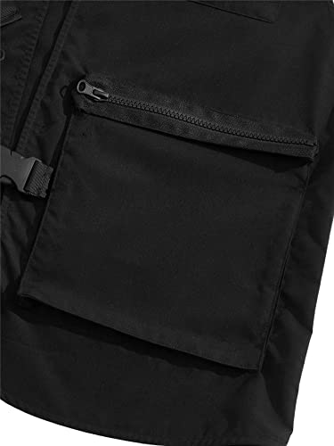Men's Black Sleeveless Cargo Vest with Pockets