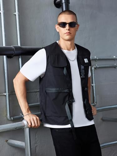 Men's Black Sleeveless Cargo Vest with Pockets