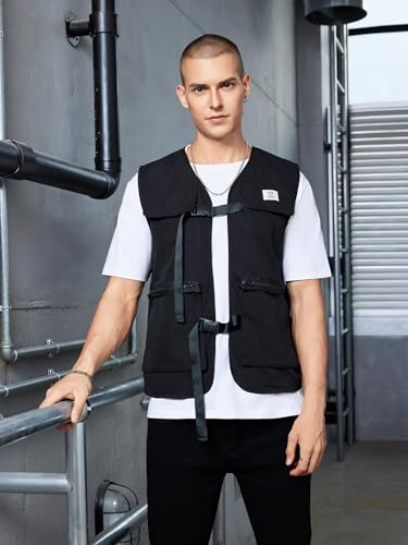 Men's Black Sleeveless Cargo Vest with Pockets