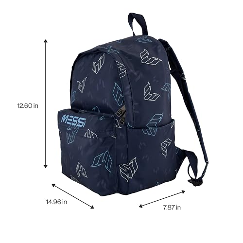 Messi Lifestyle Backpack for Boys & Girls, Bookbag with Pockets & Adjustable Straps, Blue Multi, One Size