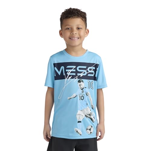 Messi Boys' Lifestyle Short Sleeve Top, Standard Shirt with Logo, Comfortable Fit, AIR Blue, 6