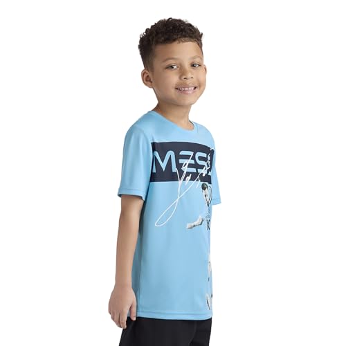 Messi Boys' Lifestyle Short Sleeve Top, Standard Shirt with Logo, Comfortable Fit, AIR Blue, 6