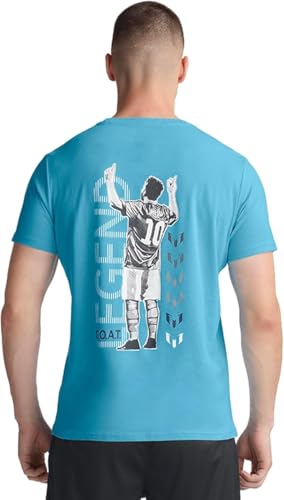 MESSI Men's Lifestyle Short Sleeve T-Shirt, Standard Fit Graphic Tee, Cotton Jersey Knit, AIR Blue