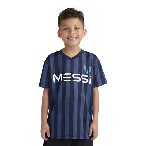 Messi Boys' Lifestyle Short Sleeve Top, Standard Shirt with Logo, Comfortable Fit, Dress Blues, 6