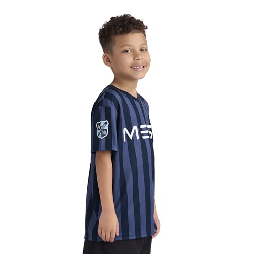Messi Boys' Lifestyle Short Sleeve Top, Standard Shirt with Logo, Comfortable Fit, Dress Blues, 6