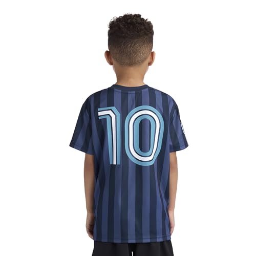 Messi Boys' Lifestyle Short Sleeve Top, Standard Shirt with Logo, Comfortable Fit, Dress Blues, 6