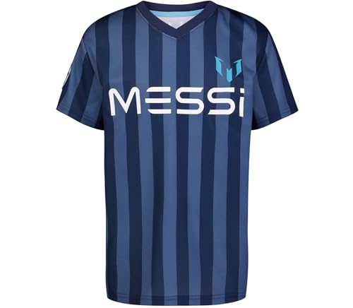 Messi Boys' Lifestyle Short Sleeve Top, Standard Shirt with Logo, Comfortable Fit, Dress Blues, 6