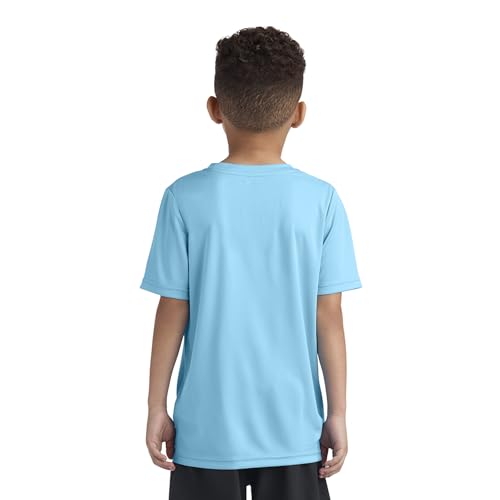 Messi Boys' Lifestyle Short Sleeve T-Shirt, Standard Fit Logo Tee, Cotton Blend Fabric, AIR Blue