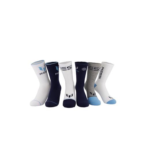 Messi Boys' Lifestyle Crew, 6-Pack Kids Socks, Soft & Stretchy, Comfortable, Blue, Small
