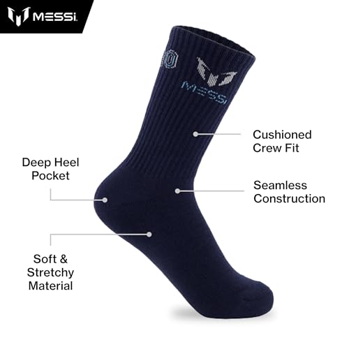 Messi Boys' Lifestyle Crew, 6-Pack Kids Socks, Soft & Stretchy, Comfortable, Blue, Small
