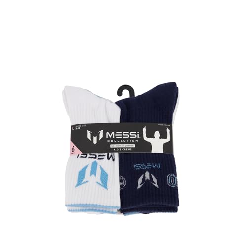 Messi Boys' Lifestyle Crew, 6-Pack Kids Socks, Soft & Stretchy, Comfortable, Blue, Small