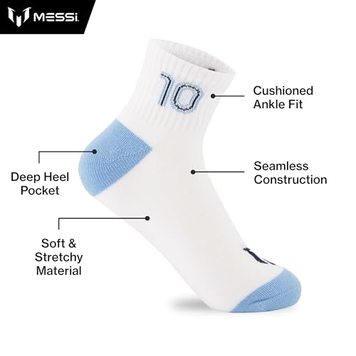 Messi Boys Lifestyle Ankle Socks, 6-Pack Kids Socks, Soft & Stretchy, Comfortable, Blue