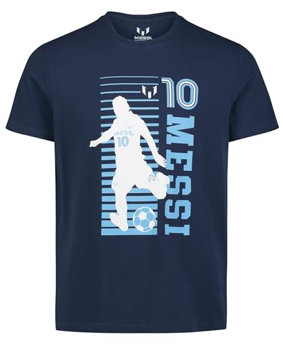MESSI Men's Lifestyle Short Sleeve T-Shirt, Standard Fit Graphic Tee, Cotton Jersey Knit, Dress Blues