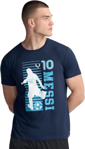 MESSI Men's Lifestyle Short Sleeve T-Shirt, Standard Fit Graphic Tee, Cotton Jersey Knit, Dress Blues