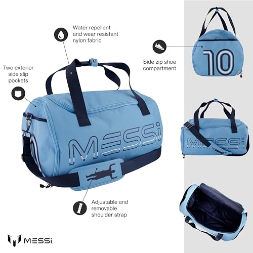 Messi Lifestyle Duffel Bag for Boys & Girls, Side Pockets & Adjustable Strap, Durable, Argentina Blue, One Size