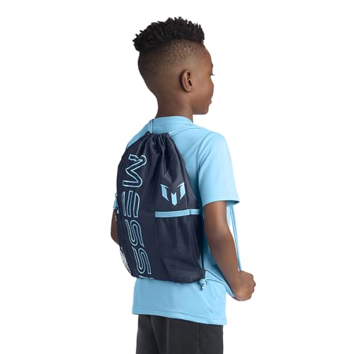 Messi Lifestyle Drawstring Bag for Boys & Girls, Front Water Bottle Pocket, Dark Blue, One Size