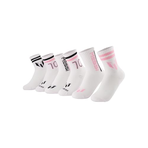 Messi Girls' Lifestyle Crew, 6-Pack Kids Socks, Soft & Stretchy, Comfortable, Pink, M