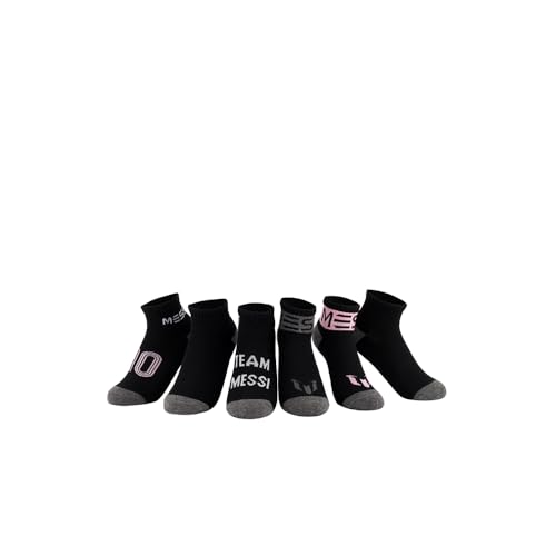 Messi Boys Lifestyle Ankle Socks, 6-Pack Kids Socks, Soft & Stretchy, Comfortable, Black