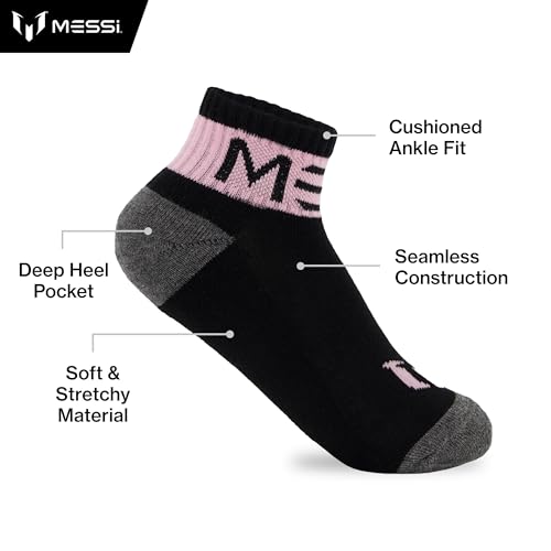 Messi Boys Lifestyle Ankle Socks, 6-Pack Kids Socks, Soft & Stretchy, Comfortable, Black