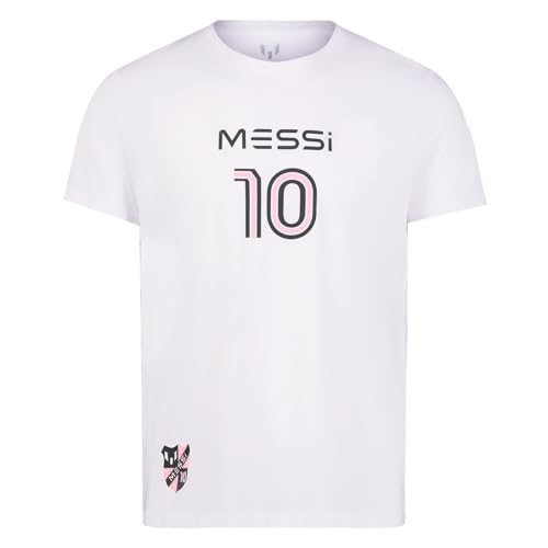 MESSI Men's Lifestyle Short Sleeve T-Shirt, Standard Fit Graphic Tee, Cotton Jersey Knit, Bright White, Large