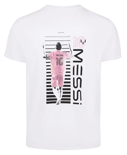 MESSI Men's Lifestyle Short Sleeve T-Shirt, Standard Fit Graphic Tee, Cotton Jersey Knit, Bright White