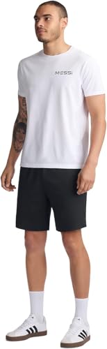 MESSI Men's Lifestyle Short Sleeve T-Shirt, Standard Fit Graphic Tee, Cotton Jersey Knit, Bright White