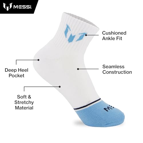 Messi Girls Lifestyle No-Show Socks, 6-Pack Kids Socks, Soft & Stretchy, Comfortable, Blue