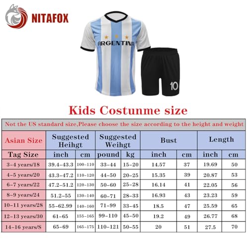NITAFOX Soccer Jerseys for Kids Boys & Sports Fan Jerseys, Youth Futbol Training Shirt, 2-14 Years, Child Soccer Uniform (US, Age, 6 Years, 7 Years, White, Argentina1)