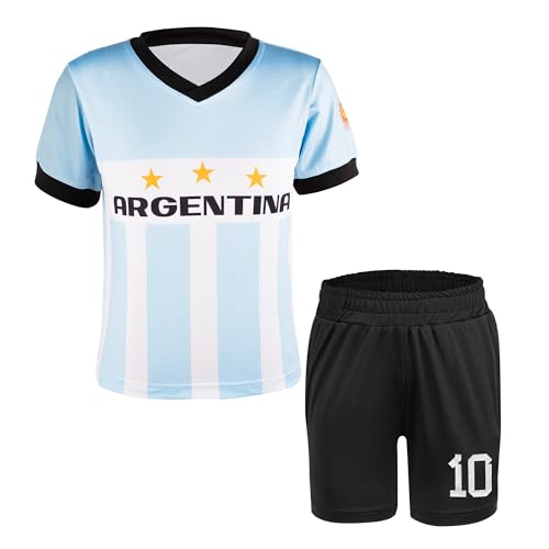 Soccer Apparel for Kids #10 Me-SSI Argentina Youth Soccer Jersey Futbol Kit Outfit for Child Boys & Girls(C-ATMS,4T)