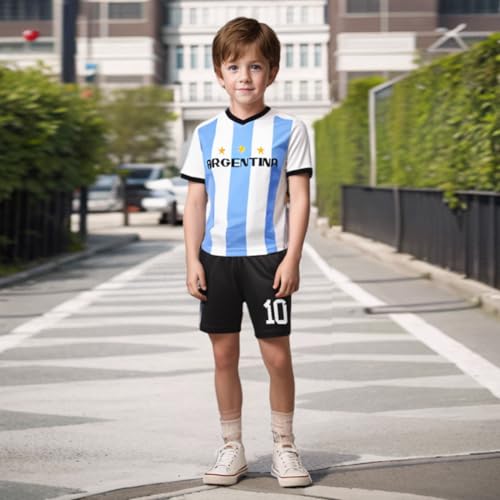 NITAFOX Soccer Jerseys for Kids Boys & Sports Fan Jerseys, Youth Futbol Training Shirt, 2-14 Years, Child Soccer Uniform (US, Age, 6 Years, 7 Years, White, Argentina1)
