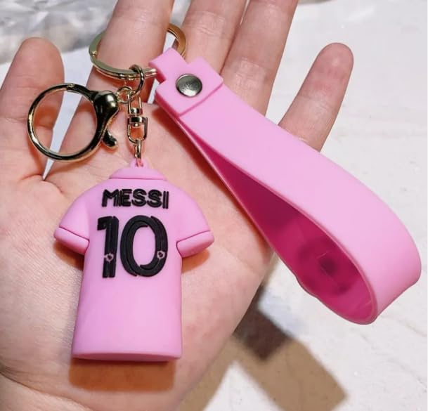Generic 3D Silicone Global Iconic Jersey Soccer Key Chain- Argentina Blue or Miami Pink. (Pink), Small