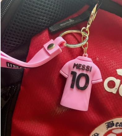 Generic 3D Silicone Global Iconic Jersey Soccer Key Chain- Argentina Blue or Miami Pink. (Pink), Small