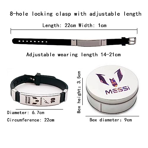 Skaisa Lionel Me-ssi signature wristbands Football bracelet, Waterproof sports rubber bracelets, Rubber wristbands, Me-ssi Memorial Collection Gift Box(black)