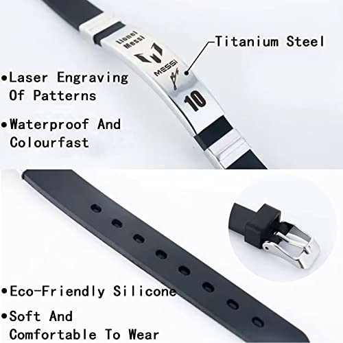 Skaisa Lionel Me-ssi signature wristbands Football bracelet, Waterproof sports rubber bracelets, Rubber wristbands, Me-ssi Memorial Collection Gift Box(black)