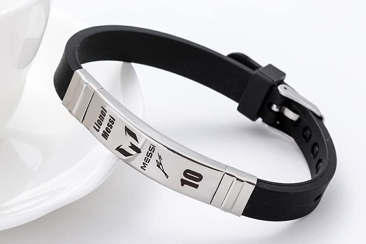 Skaisa Lionel Me-ssi signature wristbands Football bracelet, Waterproof sports rubber bracelets, Rubber wristbands, Me-ssi Memorial Collection Gift Box(black)