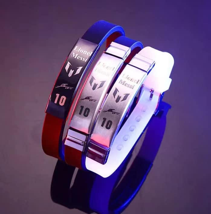 Skaisa Lionel Me-ssi signature wristbands Football bracelet, Waterproof sports rubber bracelets, Rubber wristbands, Me-ssi Memorial Collection Gift Box(black)