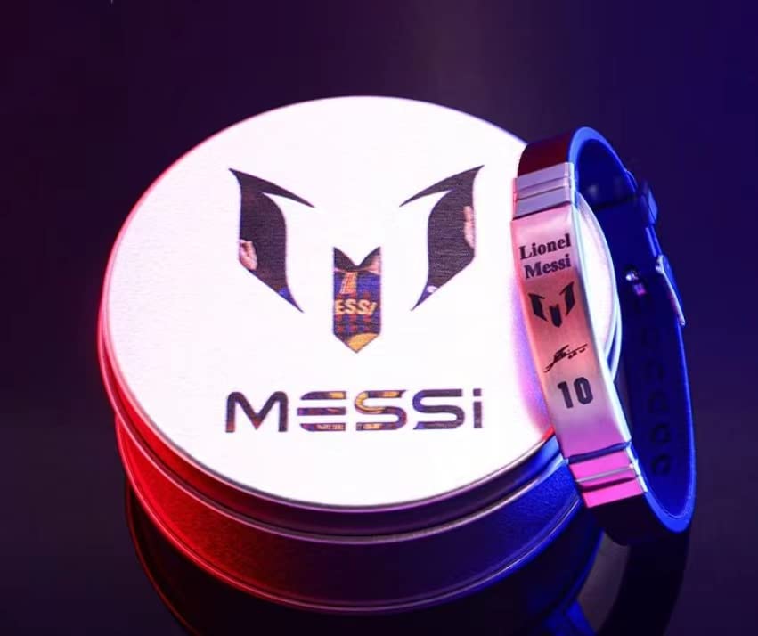 Skaisa Lionel Me-ssi signature wristbands Football bracelet, Waterproof sports rubber bracelets, Rubber wristbands, Me-ssi Memorial Collection Gift Box(black)